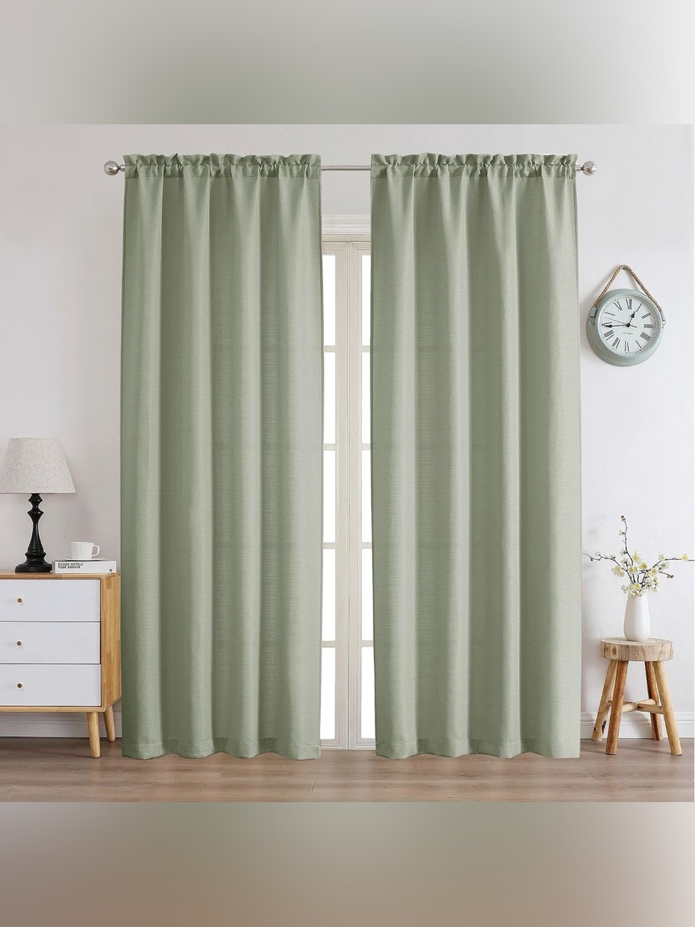 Chyhomenyc Bennett Faux Linen Curtains Sage Green 40x96 2 Panels
